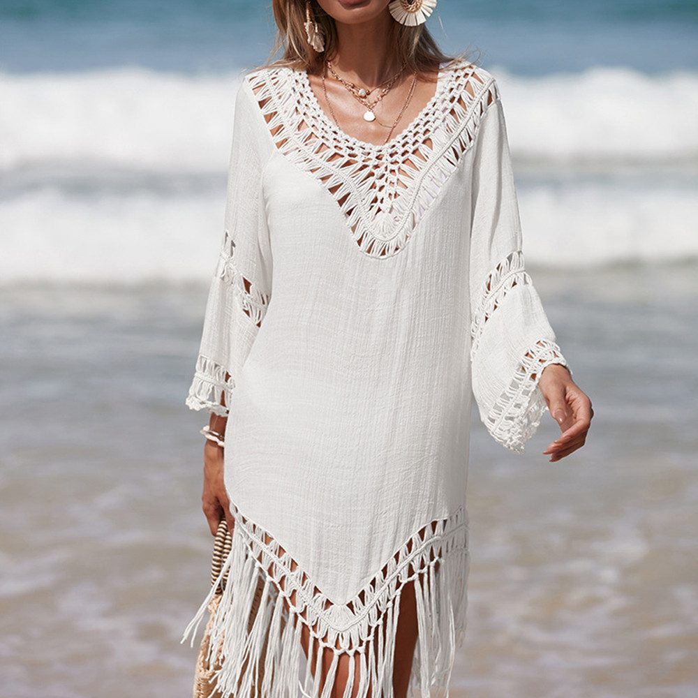 RWEUOQ Blusenkleid Leichte Strand-Tunika mit Fransen günstig online kaufen