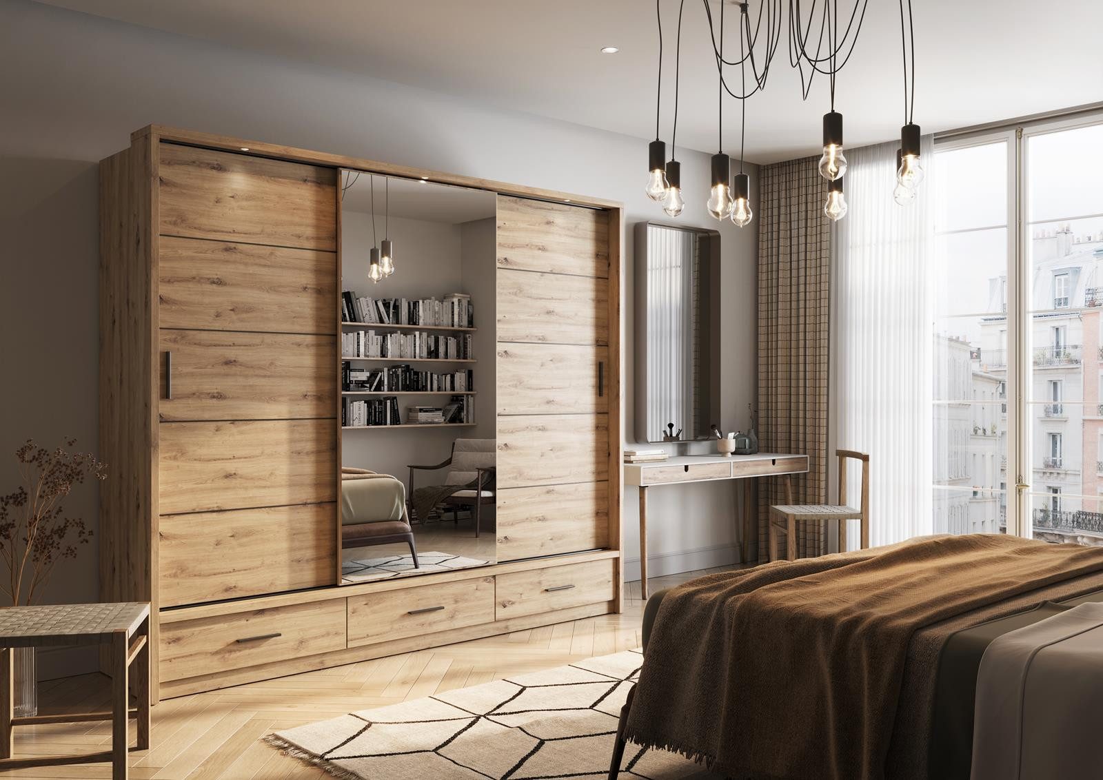 Compleo Kleiderschrank ARTI 01 mit 3 Schubladen, mit Spiegel, 3-türig Schwe günstig online kaufen