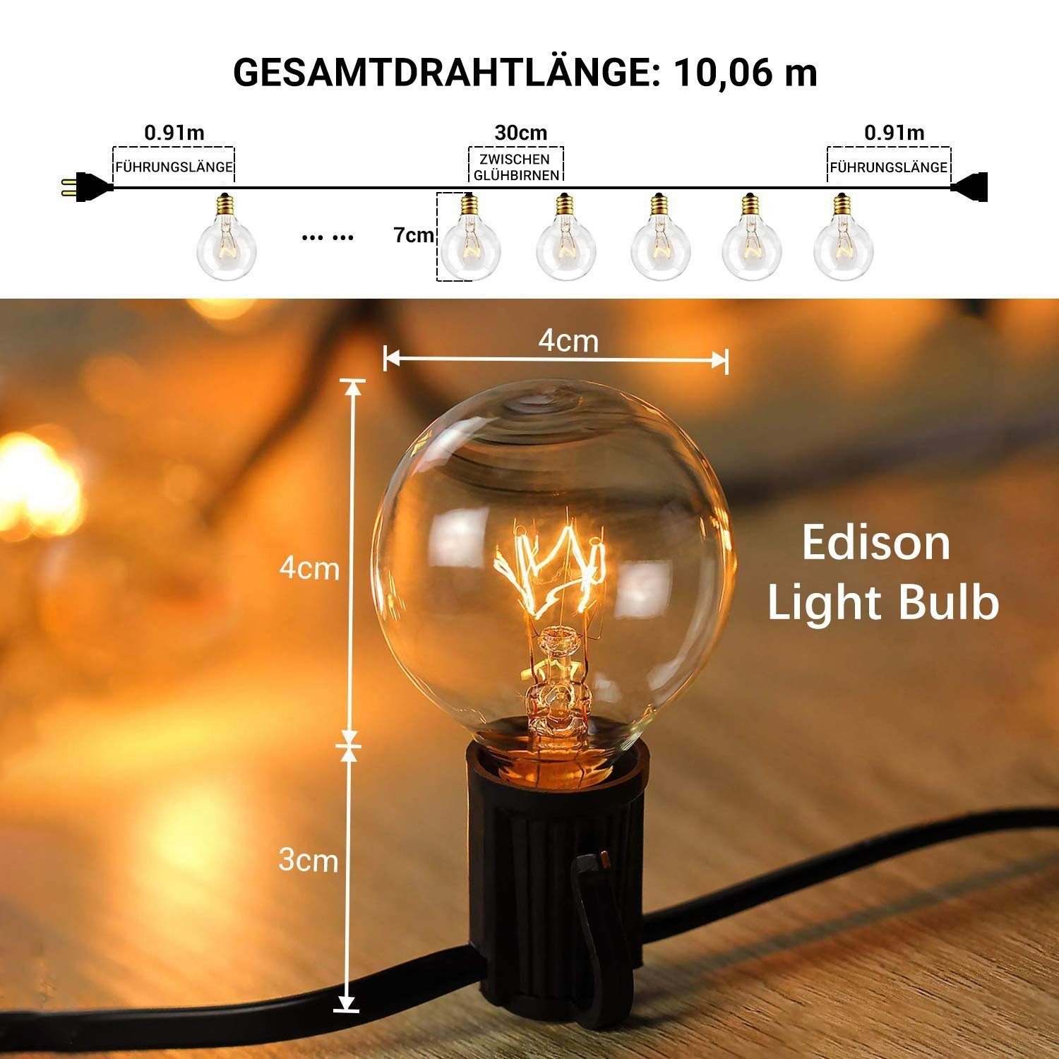 GlobaLink Lichterkette Lichterkette, 10M warmweiß für G40 Party 30-flammig