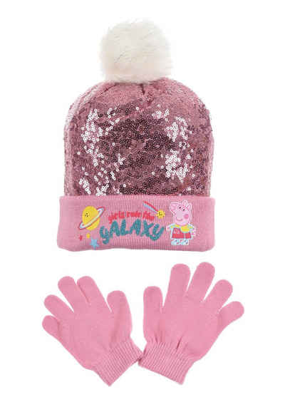 Peppa Pig Bommelmütze Peppa Wutz Kinder Mädchen Winter-Set Mütze und Handschuhe (SET)