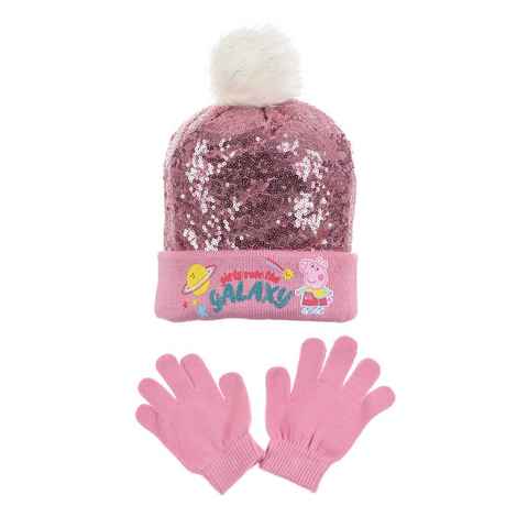 Peppa Pig Bommelmütze Peppa Wutz Kinder Mädchen Winter-Set Mütze und Handschuhe (SET)