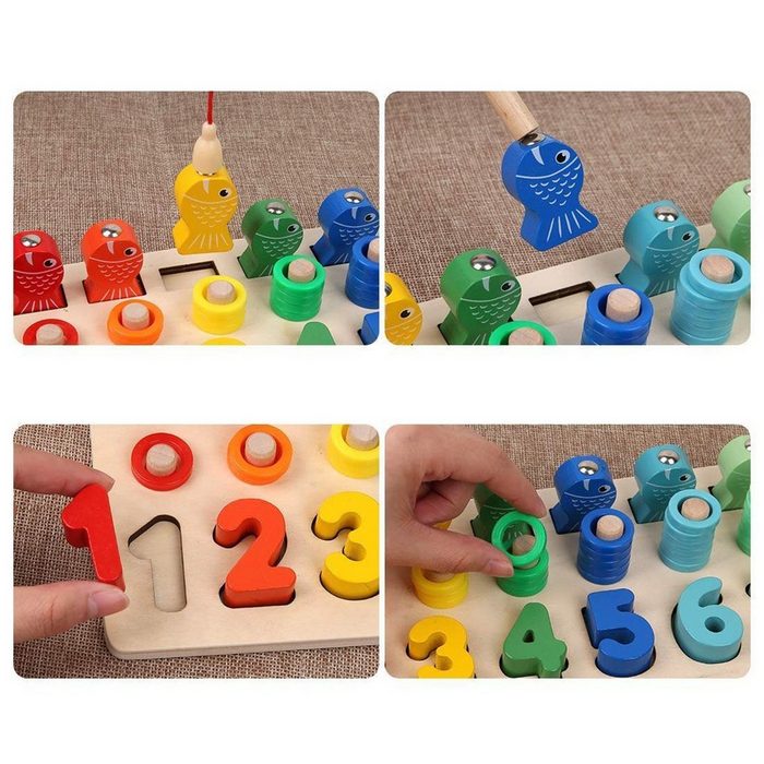 BeebeeRun Lernspielzeug Lernspielzeug Montessori Angelspiel (Multifunktionale Holzspielzeug Puzzlespiel zum Erlernen von Zahlen und Farben für Kinder ab 3 Jahren)