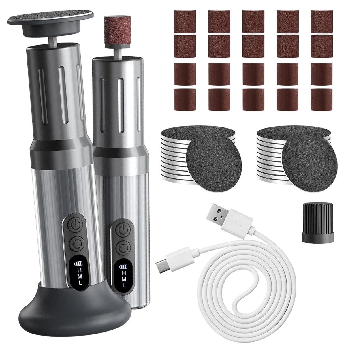 Novzep Elektrischer Пемза Elektrischer Пемза mit LED, 2-in-1 Fußpflege&Nagelpolierer
