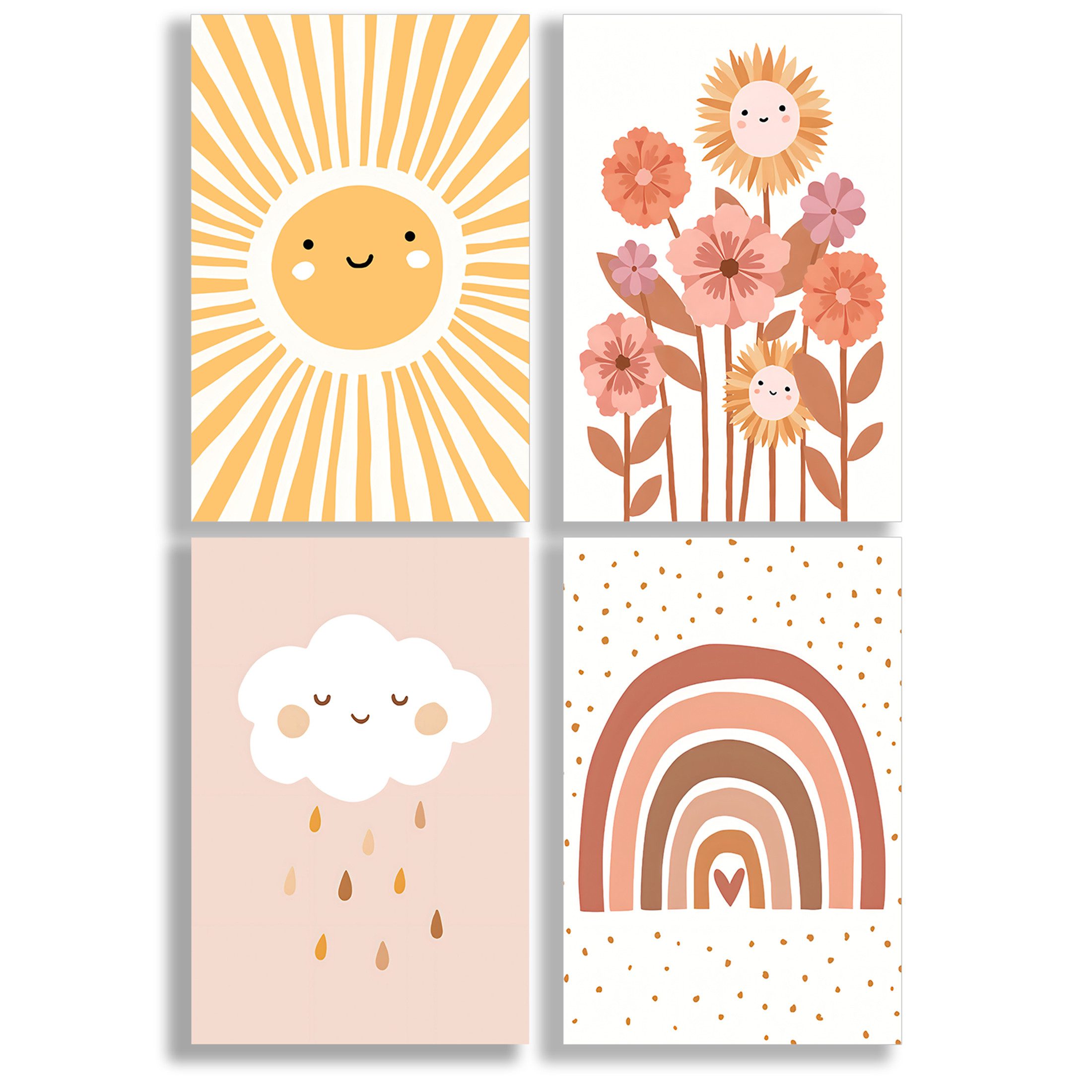 JUSTGOODMOOD Poster Premium ® Sonne Blumen Regenbogen Sonne Kinderzimmer, Wolke (1 St), verschiedene Größen verfügbar