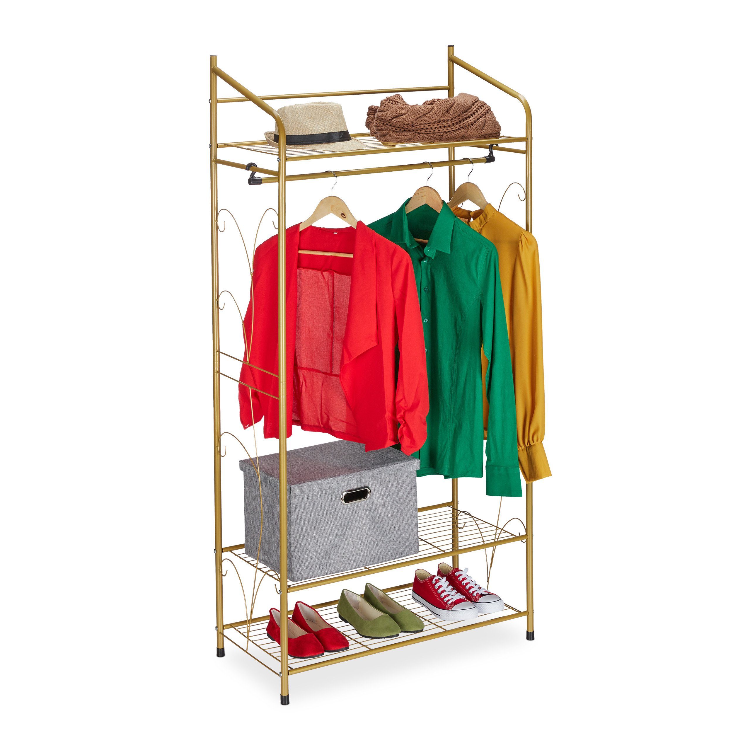 relaxdays Kleiderständer mit 3 Ablage, Gold günstig online kaufen