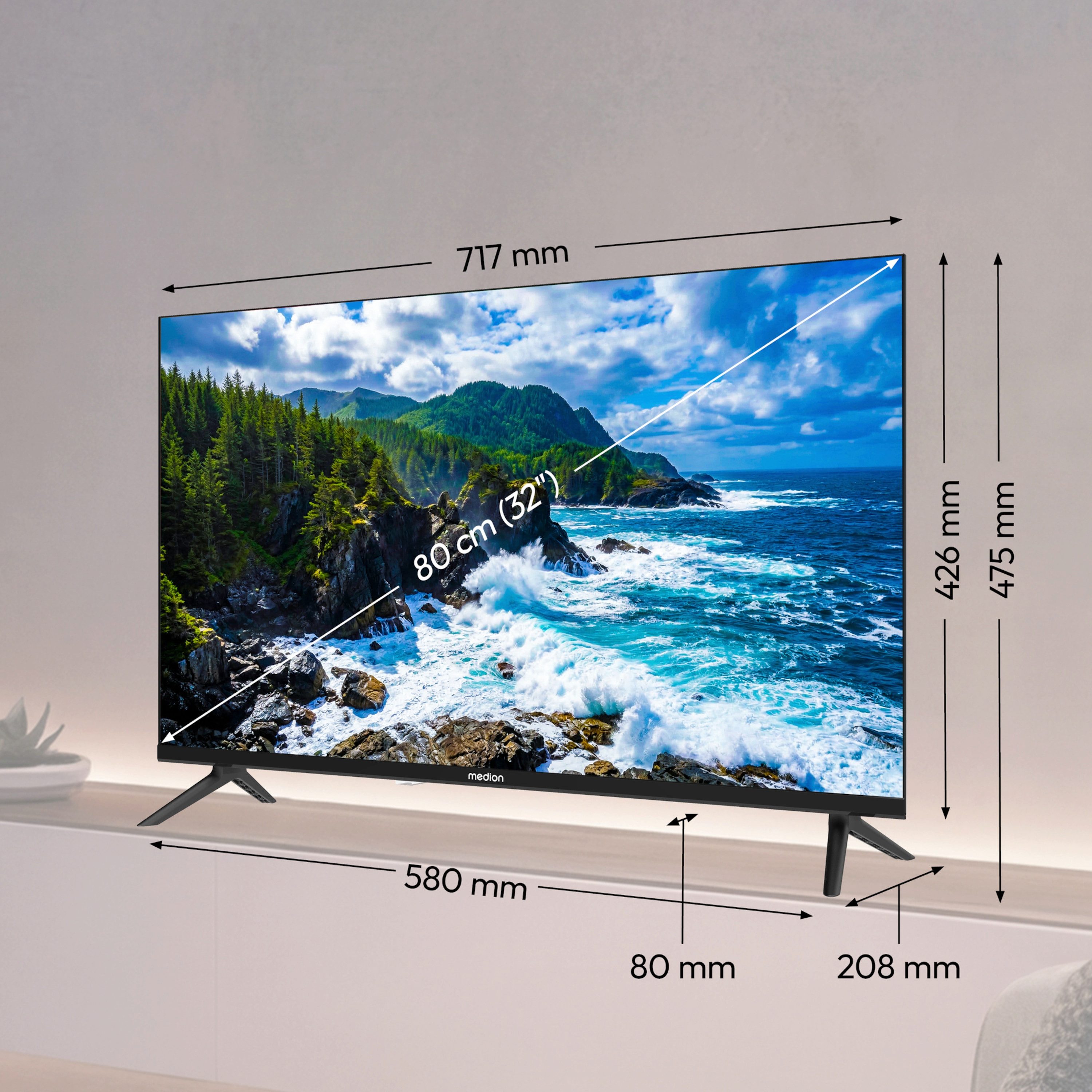 Medion® MD832102 LCD-LED Fernseher (80 cm/32 Zoll, 1080p Full HD, Smart-TV, Netflix, HBO Max, Prime Video, Disney+, Magenta TV, AppleTV, WOW)