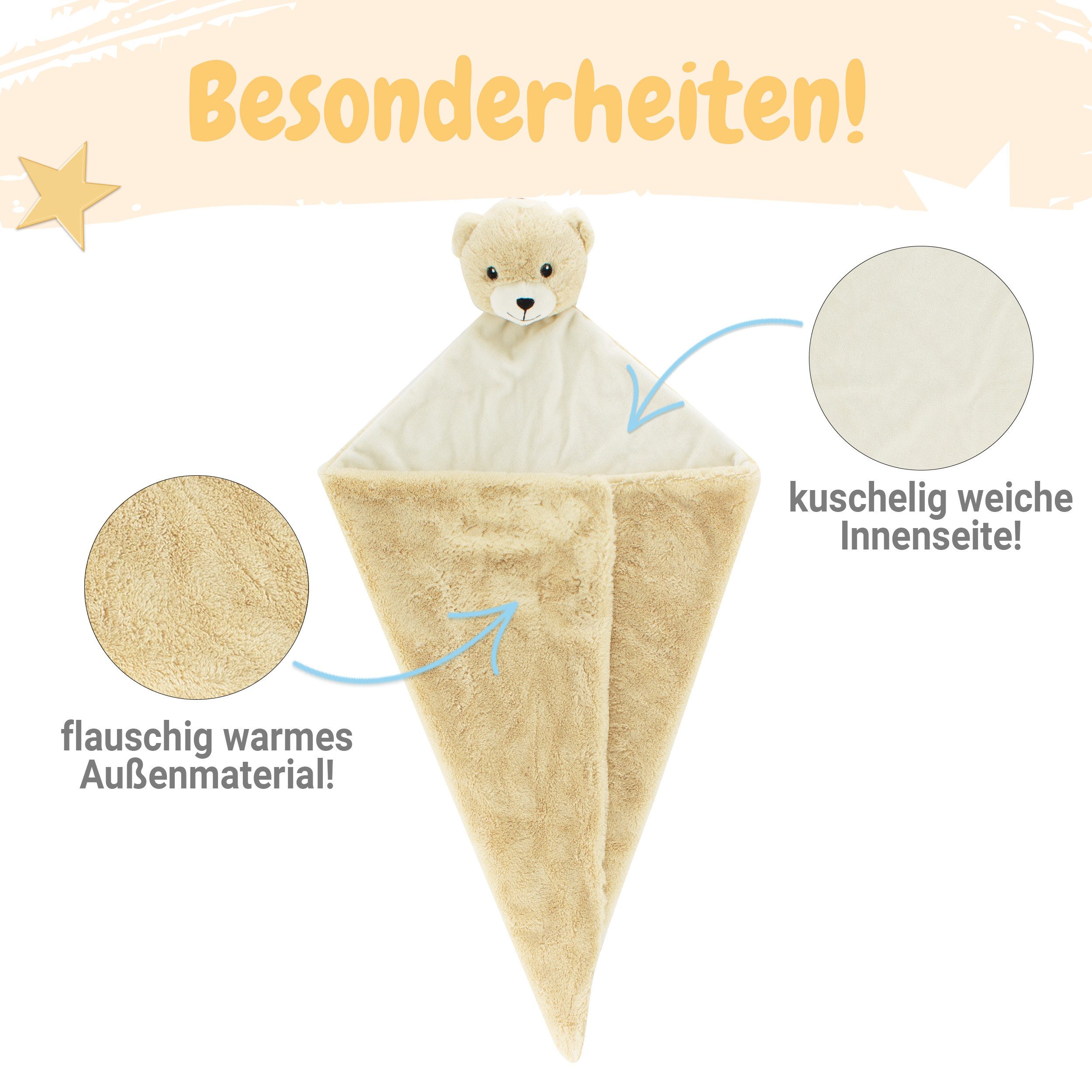 Babydecke Kuscheldecke 75x75cm, Babykajo, Baby Decke mit Plüsch zum Kuscheln und Tiergesicht