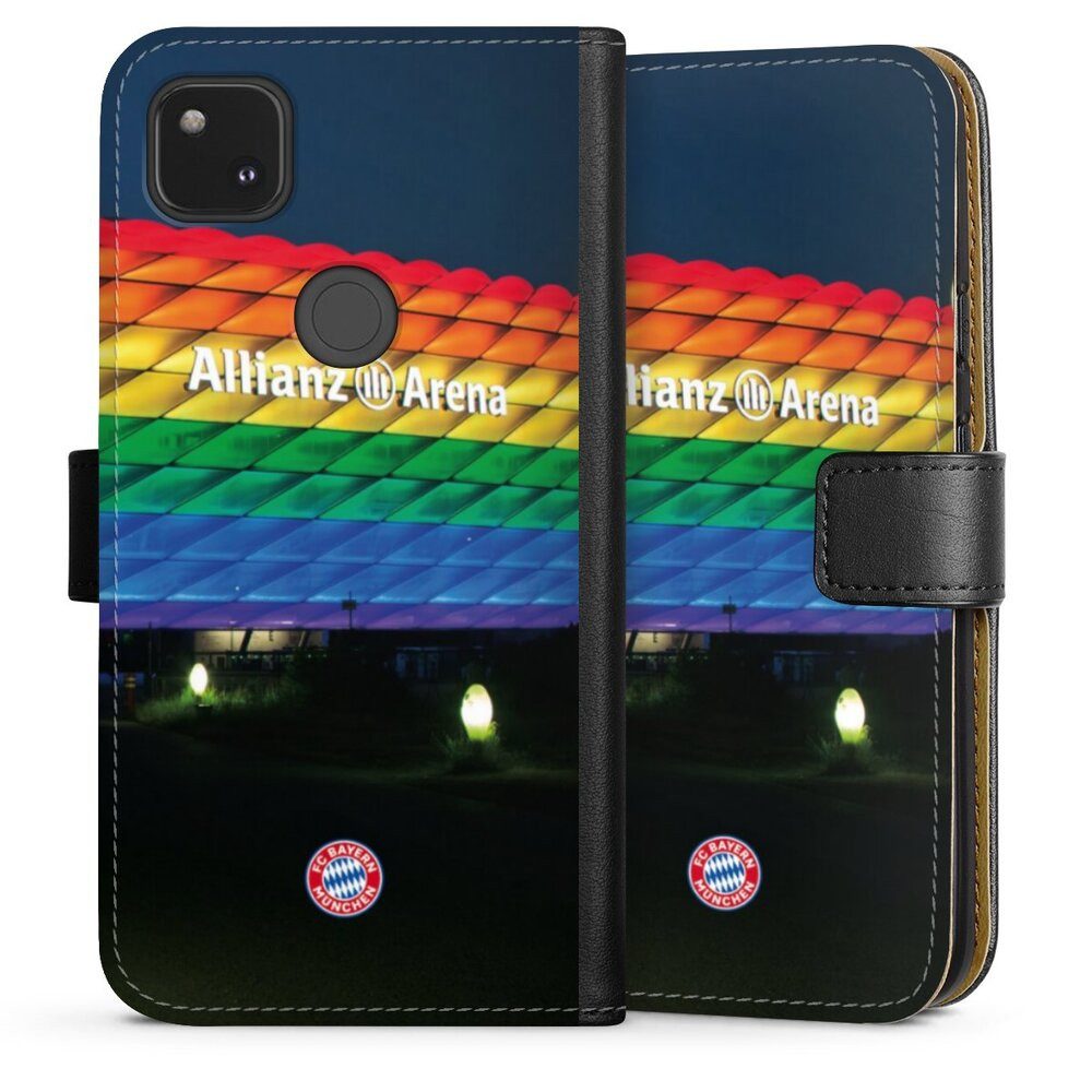DeinDesign Handyhülle FC Bayern München Regenbogen Stadion Allianz Arena Rainbow, Google Pixel 4a Hülle Flip Case Klapphülle Handytasche Leder
