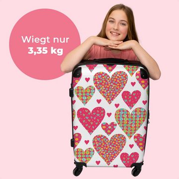 NoBoringSuitcases.com© Koffer Muster - Herzen - Rosa - Mädchen 67x43x25cm, 4 Rollen, Mittelgroßer Koffer für Mädchen, Kinder Trolley