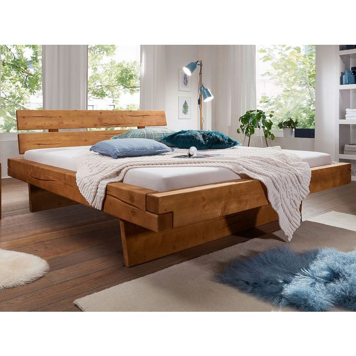 möbelando Massivholzbett Morant Bay Modernes Bett aus Massivholz in Fichte eichefarbig honig gebeizt/geölt. Liegefläche 180x200 cm. Breite 198 cm Höhe 87 cm Tiefe 221 5 cm