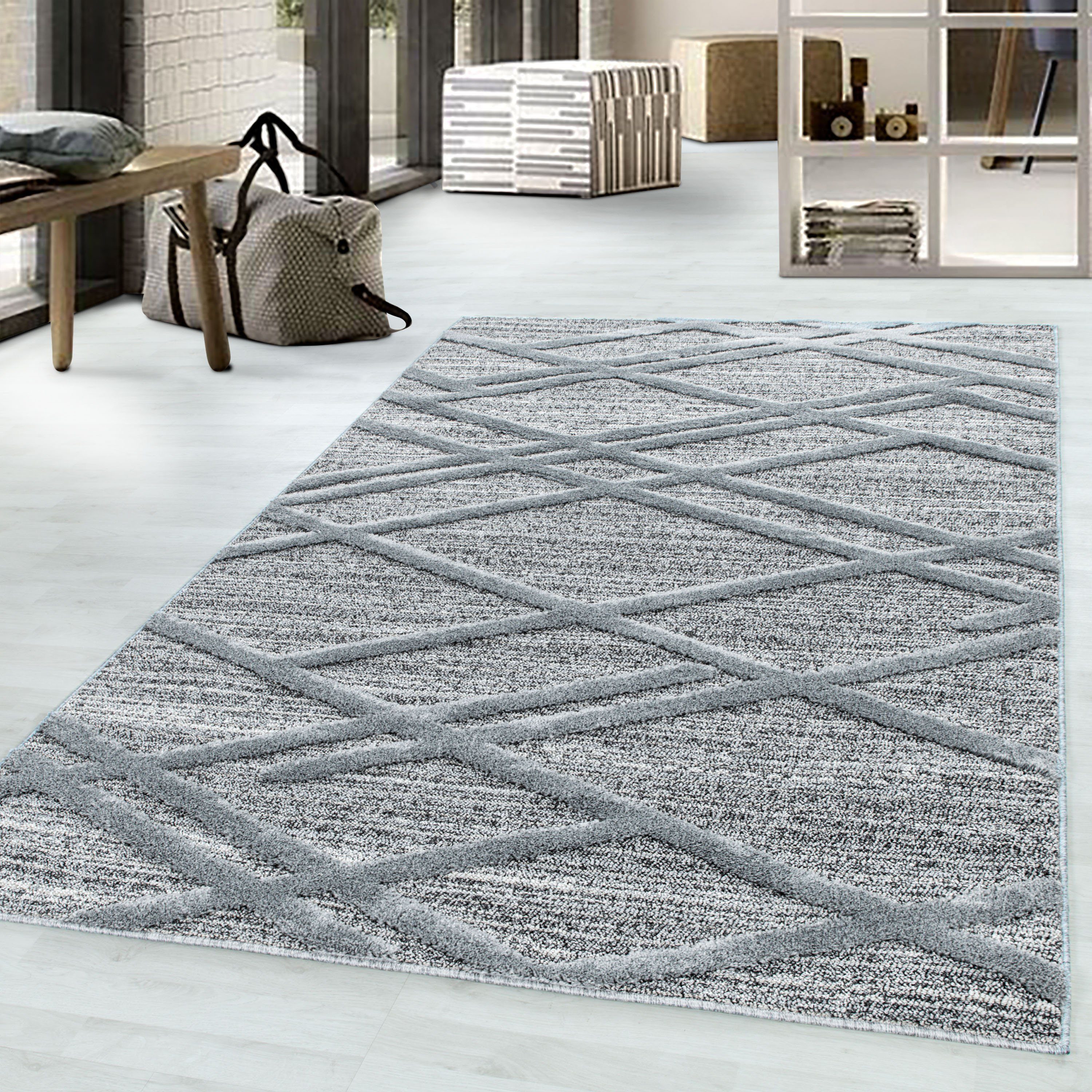 Ayyildiz Teppiche Teppich PISA 4706, auch als Läufer und Rund, rechteckig, Höhe: 20 mm, Hoch Tief Struktur, pflegeleicht, Wohnzimmer, Schlafzimmer