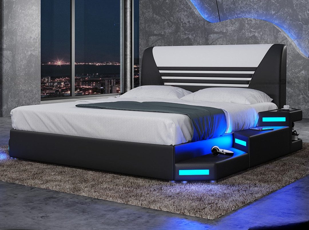 Xlmoebel Boxspringbett Designer Doppelbett in Weiß aus Leder mit hochwertigem Polster (Bett), Hergestellt in Europa