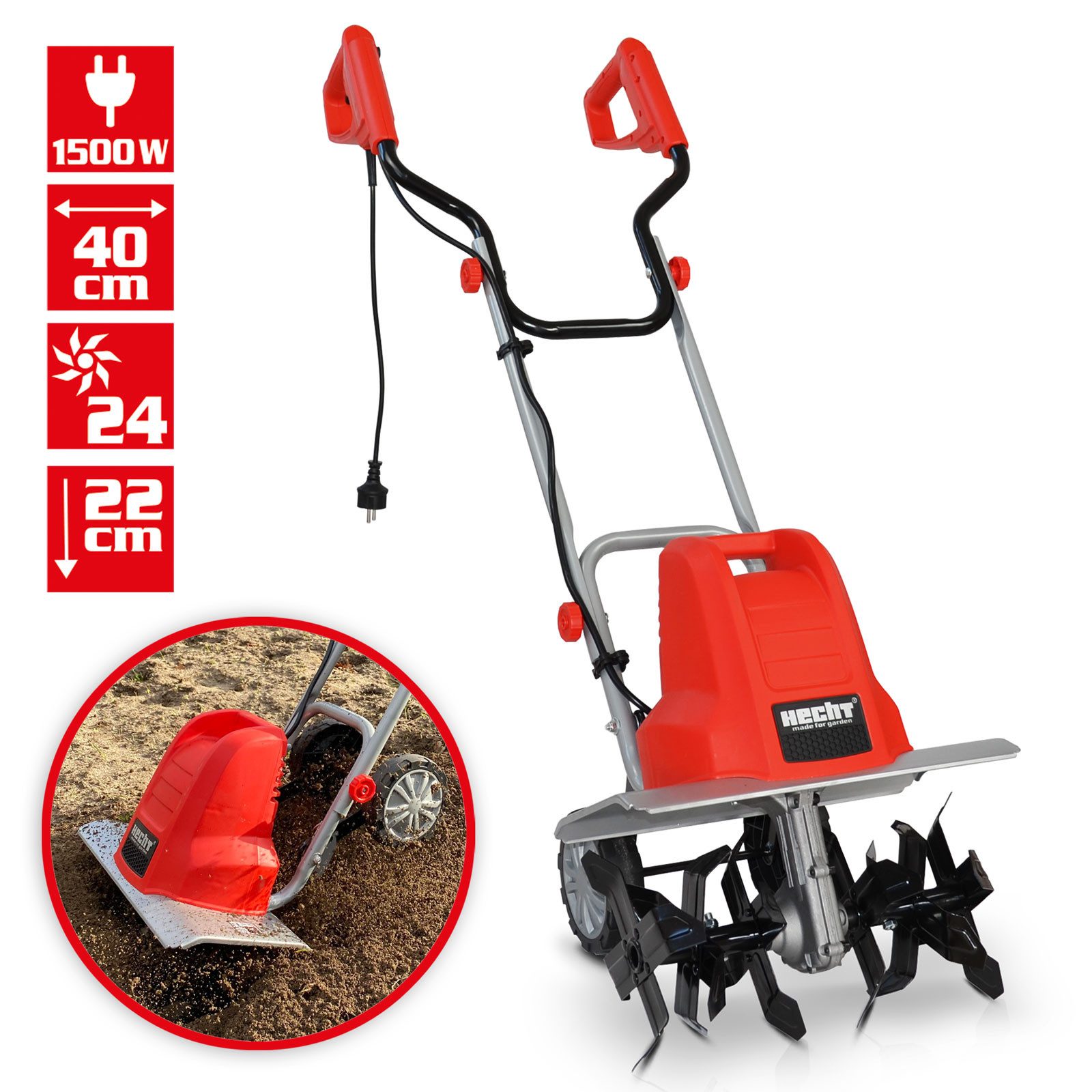 Hecht Elektromotorhacke Gartenfräse 1500 W 24 Messer, 40,00 cm Arbeitsbreit günstig online kaufen
