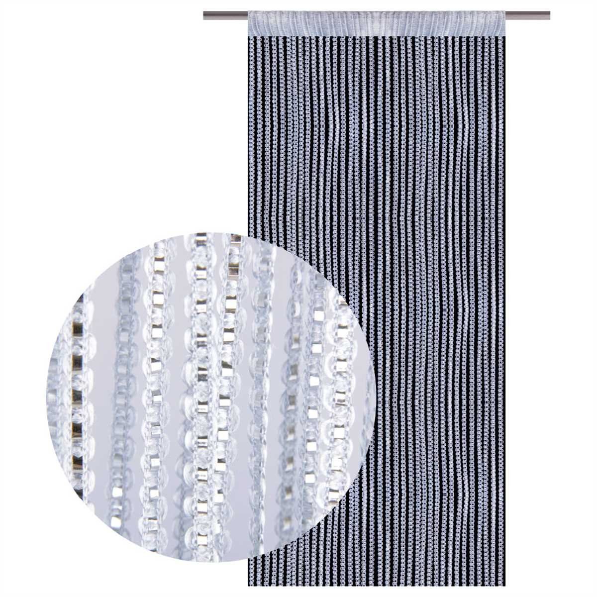 Fadengardine (BxL) x250cm Kräuselband 140cm St), mit Silber transparent, Metallic-Streifen Vorhang, Stangendurchzug Arsvita, (1 und