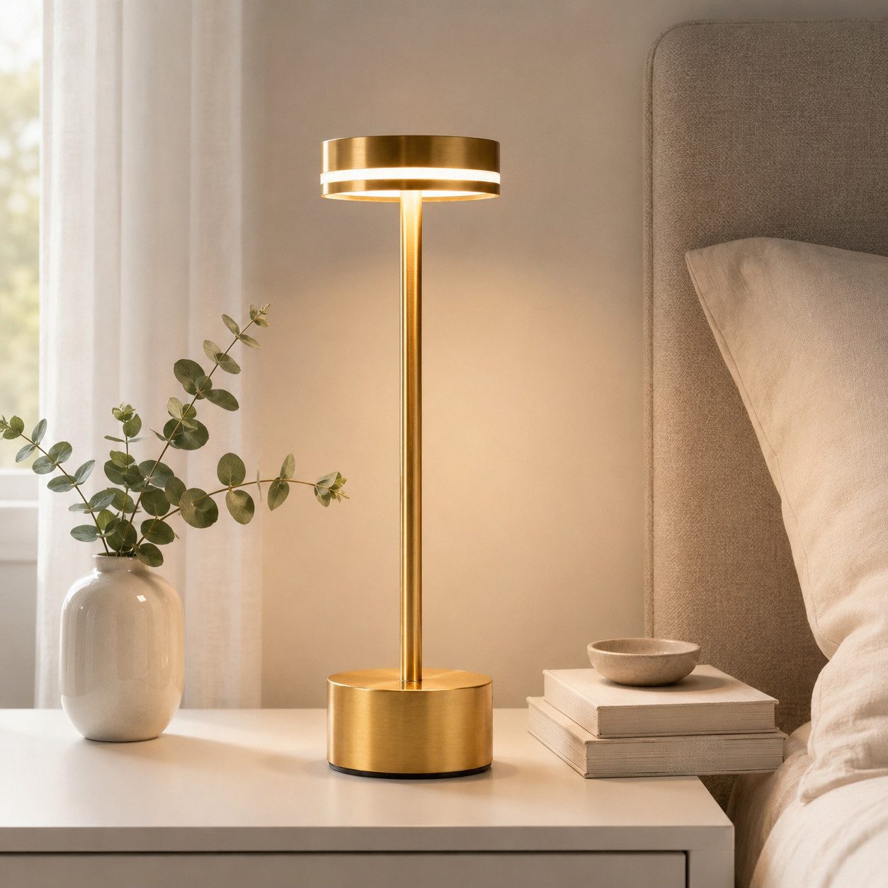 ZMH Tischleuchte kabellose Akku-Lampe und Nachttischlampe mit LED, 3 Lichtfarben, Touch-Steuerung, LED fest integriert, Warmweiß-Neutralweiß-Kaltweiß, mehreren Helligkeitsstufen und USB-C-Ladeanschluss