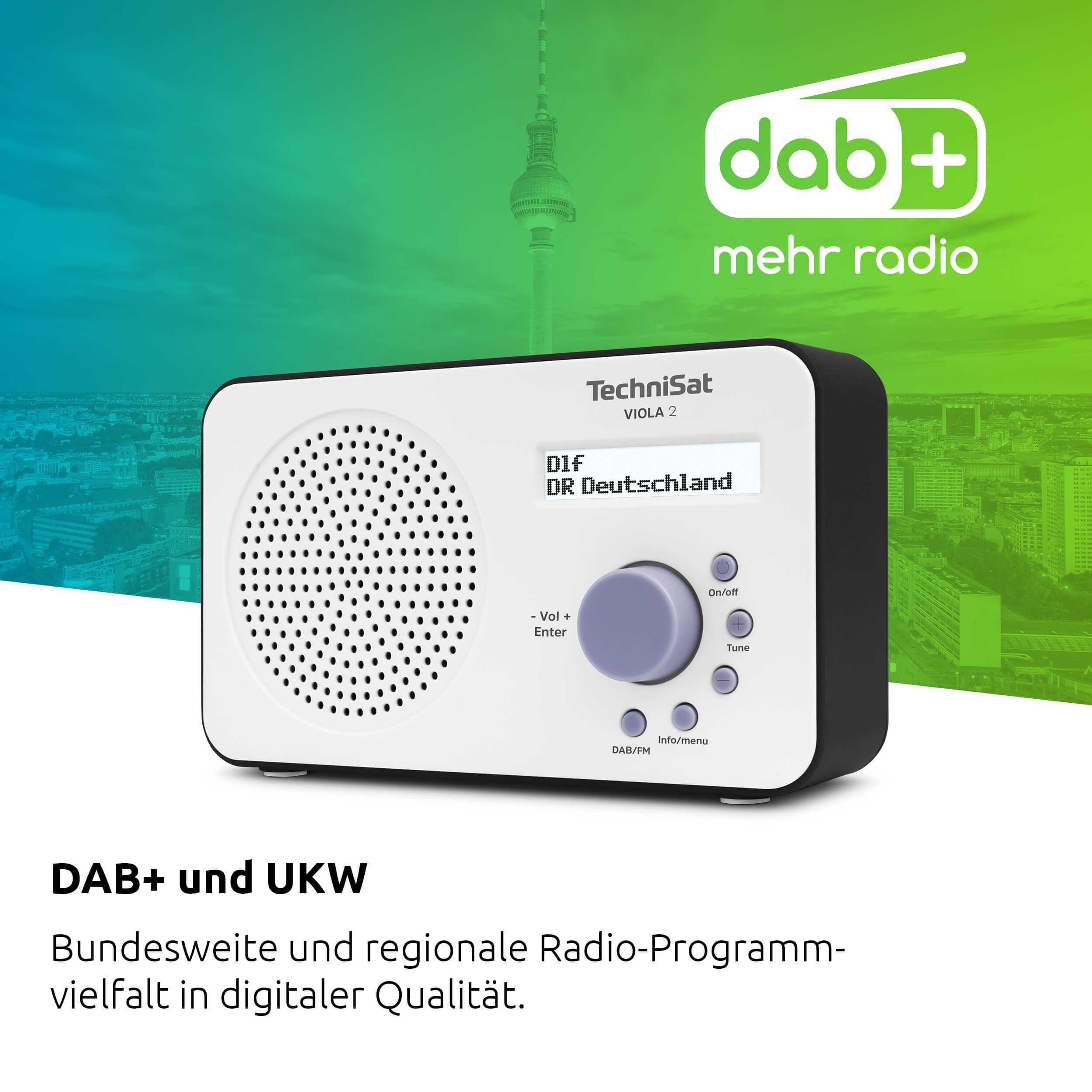 TechniSat VIOLA 2 Digitalradio (DAB) (Digitalradio (DAB), FM-Tuner mit RDS, 1 W, Beleuchtetes LC-Display, Netz- und Batteriebetrieb, Kopfhöreranschluss)