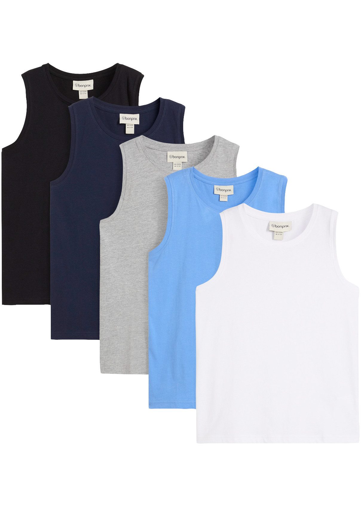 bonprix Tanktop (Packung, 5er) aus Baumwolle, ärmellos, Regular Fit, im 5er-Pack