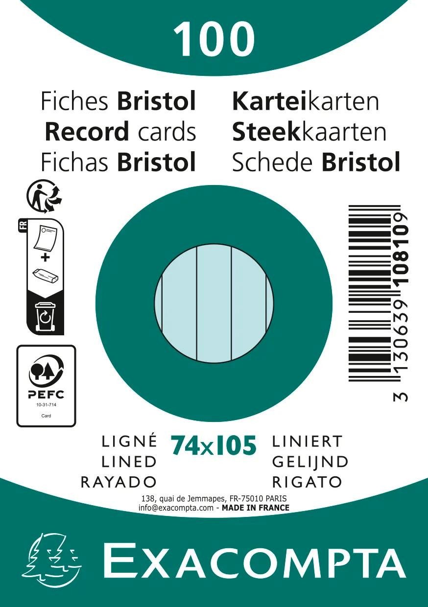 EXACOMPTA Karteikarten 40x Karteikarten A7 liniert 100 Stück eingeschweißt Azurblau 10810SE, Karteikarten liniert