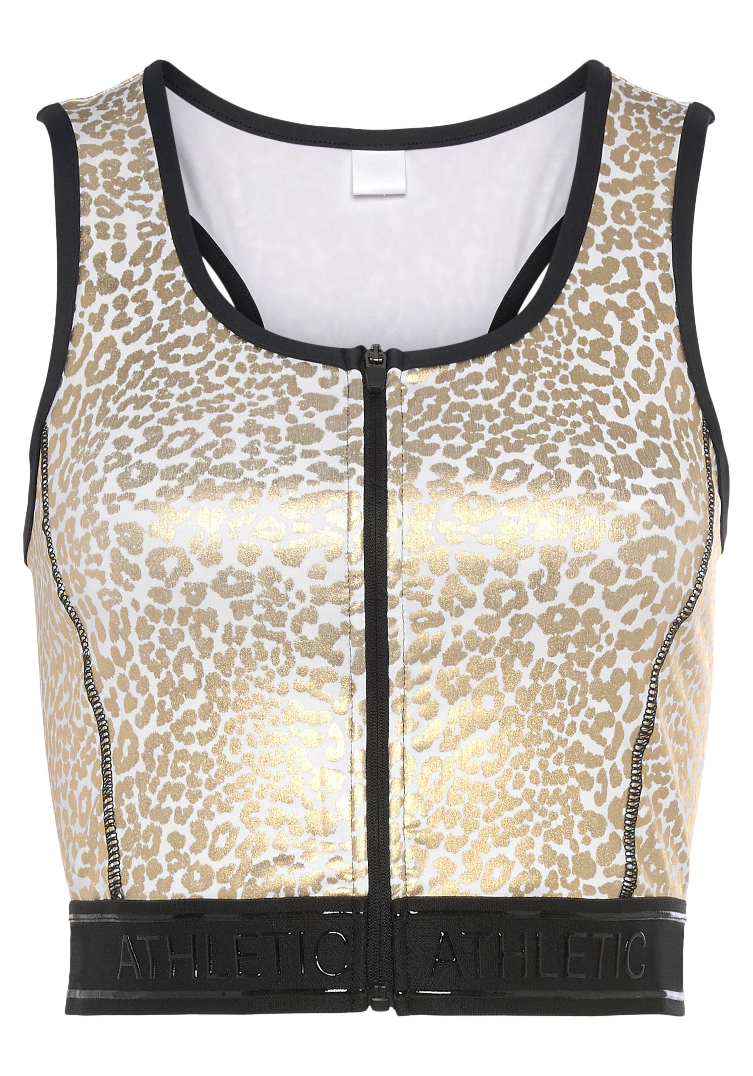 LASCANA ACTIVE Crop-Top Sporttop mit glänzendem Animalprint und 3D-Schriftz günstig online kaufen