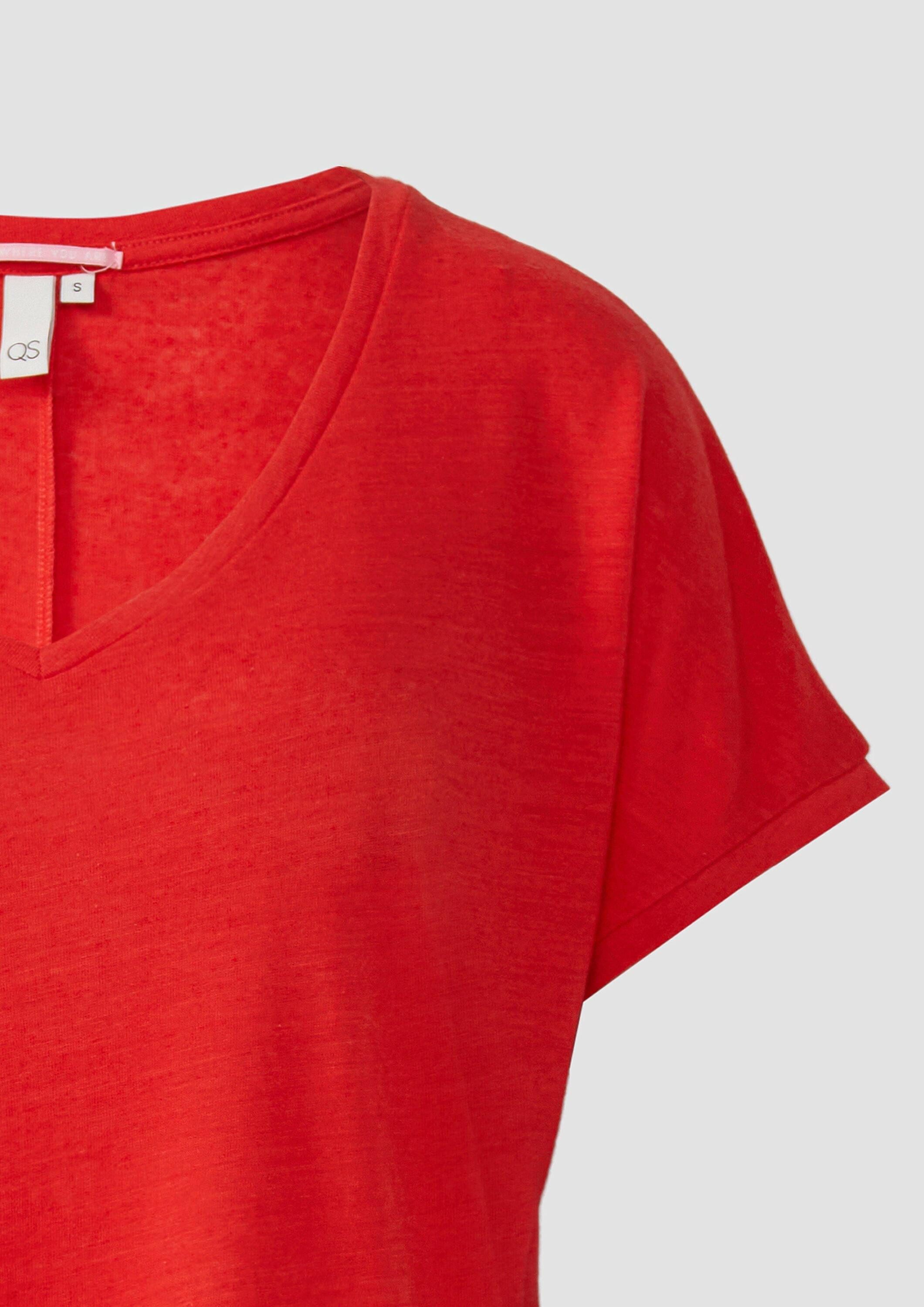 QS Kurzarmshirt T-Shirt Locker geschnittenes T-Shirt aus Leinenmix