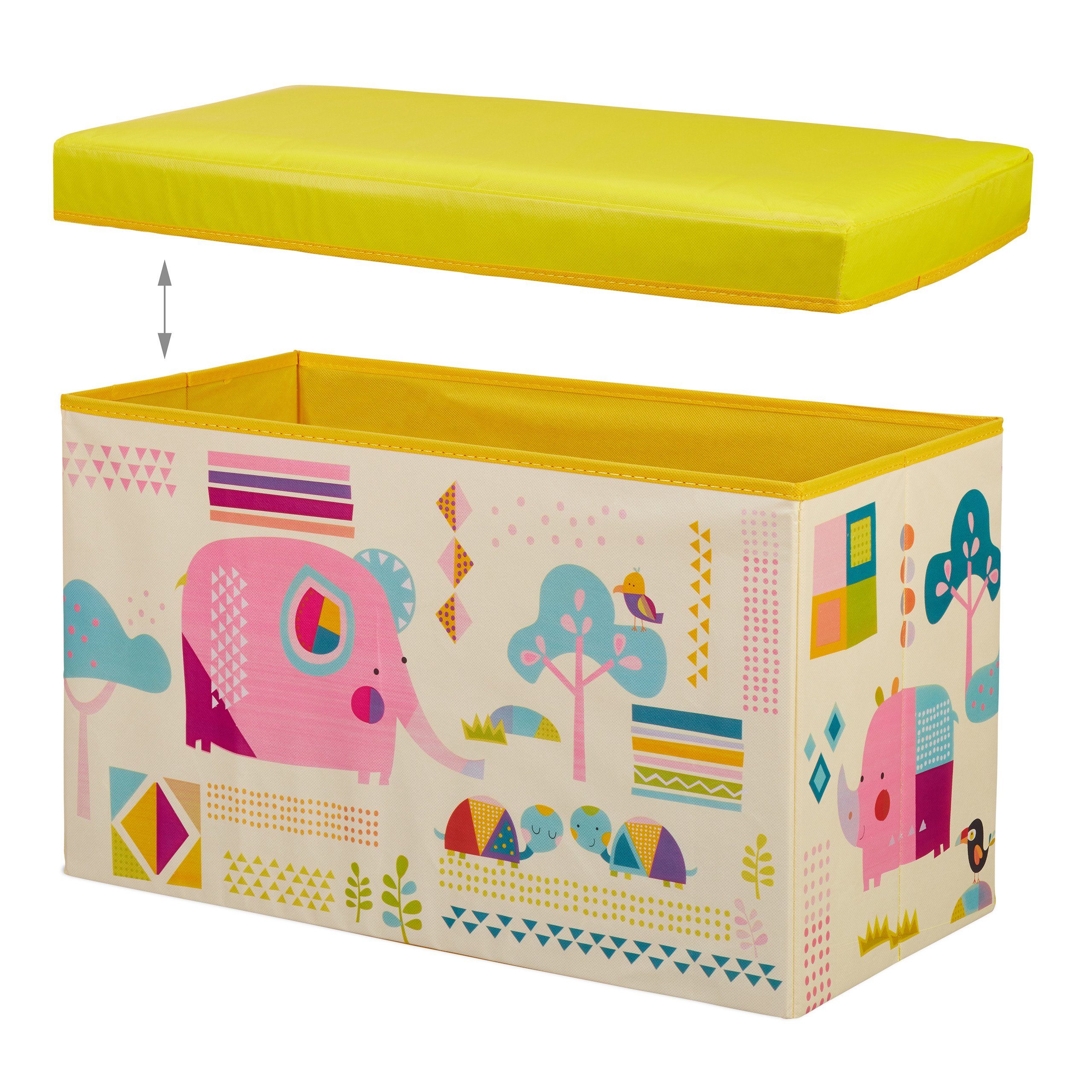 relaxdays Sitzhocker Kinder, Gelb Sitzbox Tiere Creme Rosa für