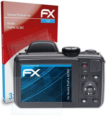 atFoliX Schutzfolie Displayschutz für Kodak PixPro AZ362, (3 Folien), Ultraklar und hartbeschichtet