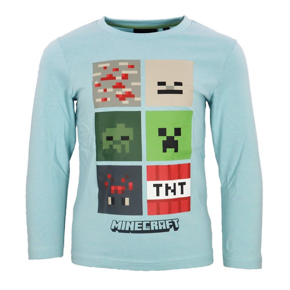 Minecraft Langarmshirt Minecraft Creeper Zombie Kinder Jungen langarm Shirt  Gr. 116 bis 152, 100% Baumwolle, 100% Baumwolle: Für ein weiches  Tragegefühl und einfache