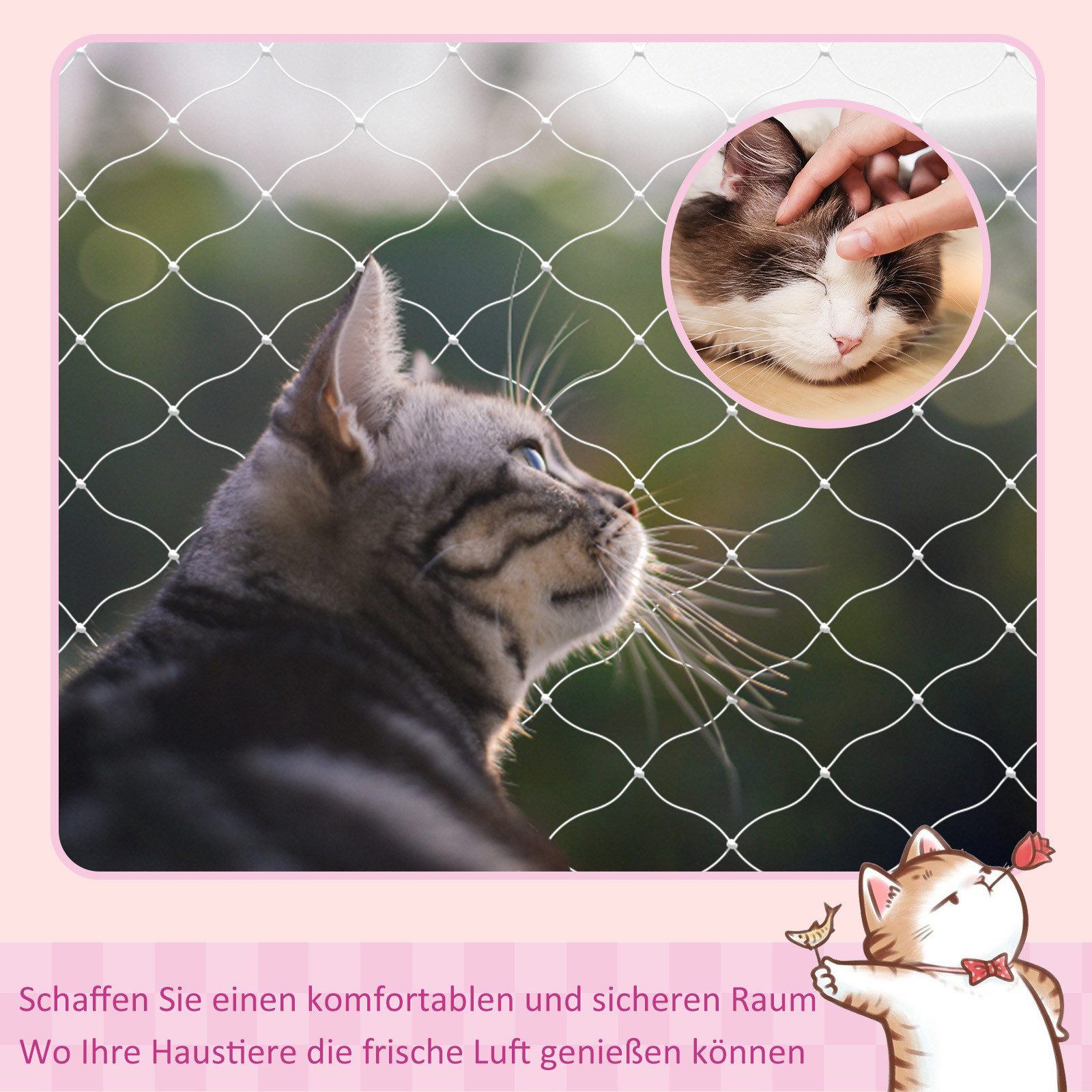 nobleza Freigehege Schutznetz Katzenschutznetz für Balkon & Fenster 8 x 3 m