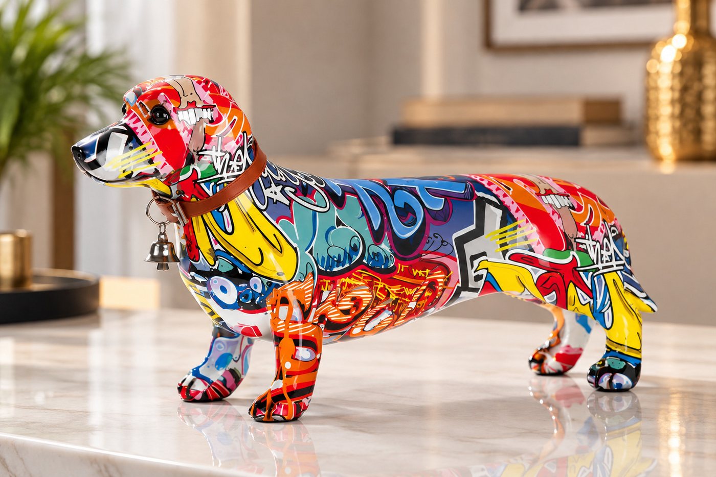 MF Tierfigur Deko Dackel Balu Street Art mehrfarbig 36 cm (1 St)
