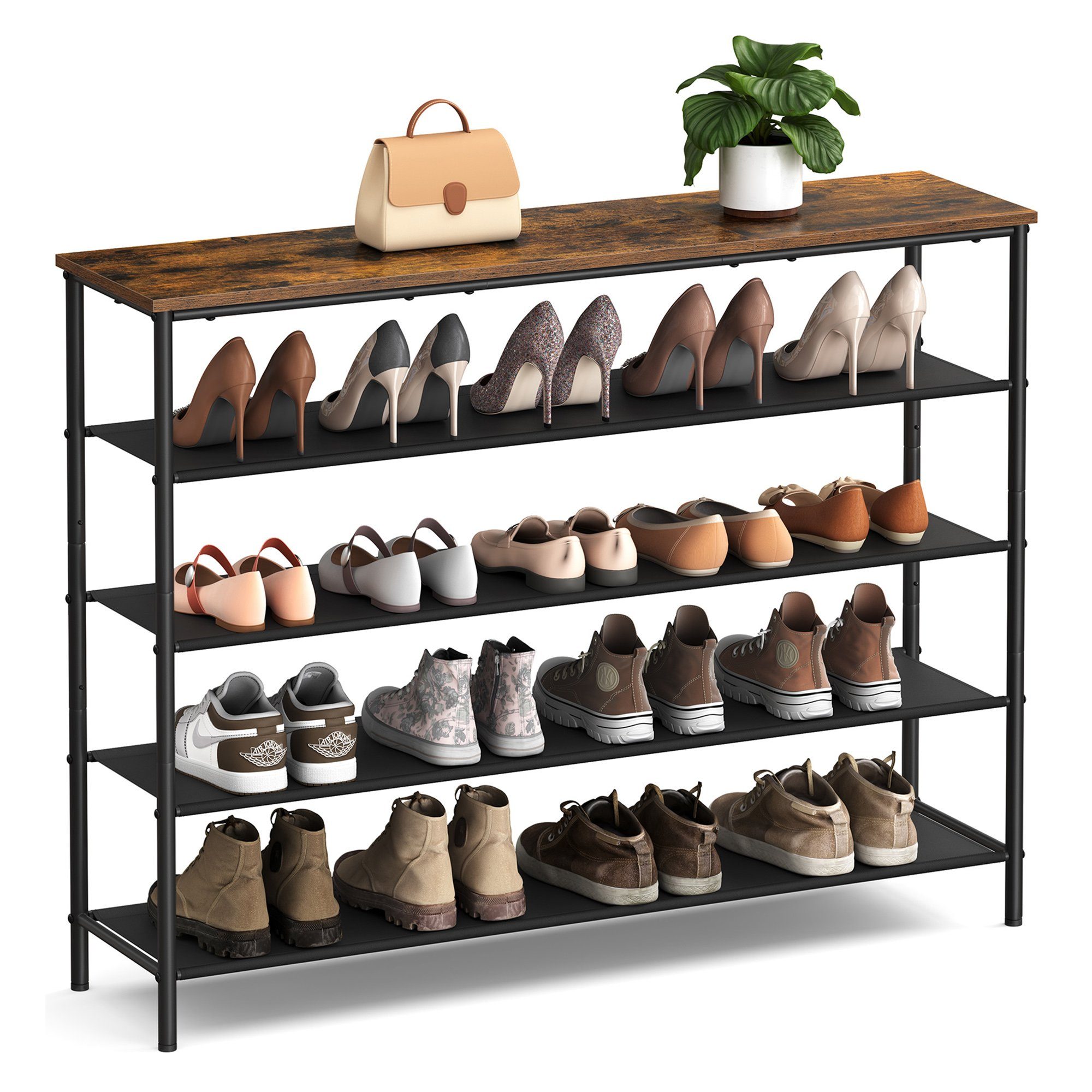 VASAGLE Schuhregal Schuhschrank, 4/5Ebenen, Stoffablagen, große Oberfläche für Taschen, Metall,für Flur
