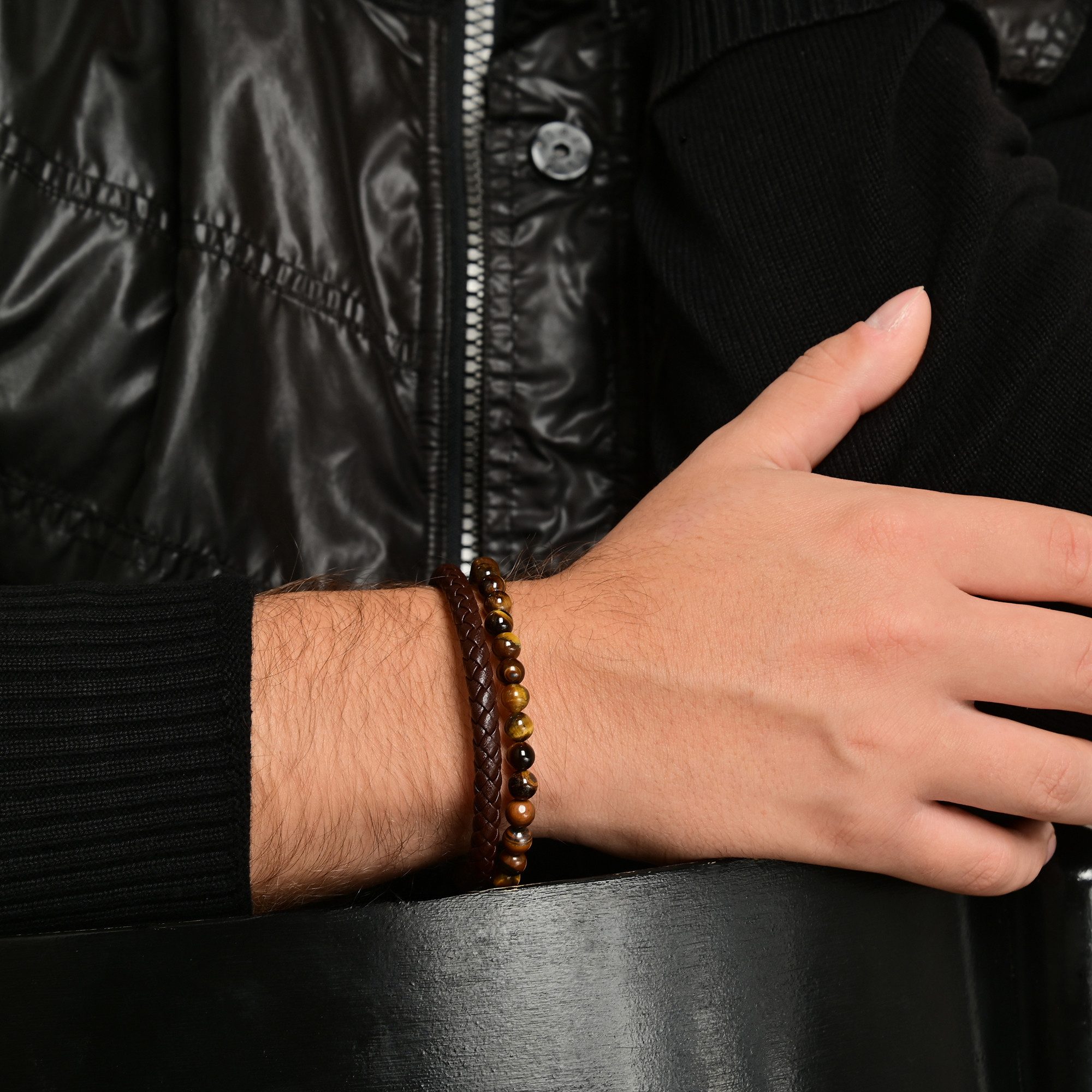Gliederarmband Armband – Kugelarmband aus Leder mit Perle 21 cm