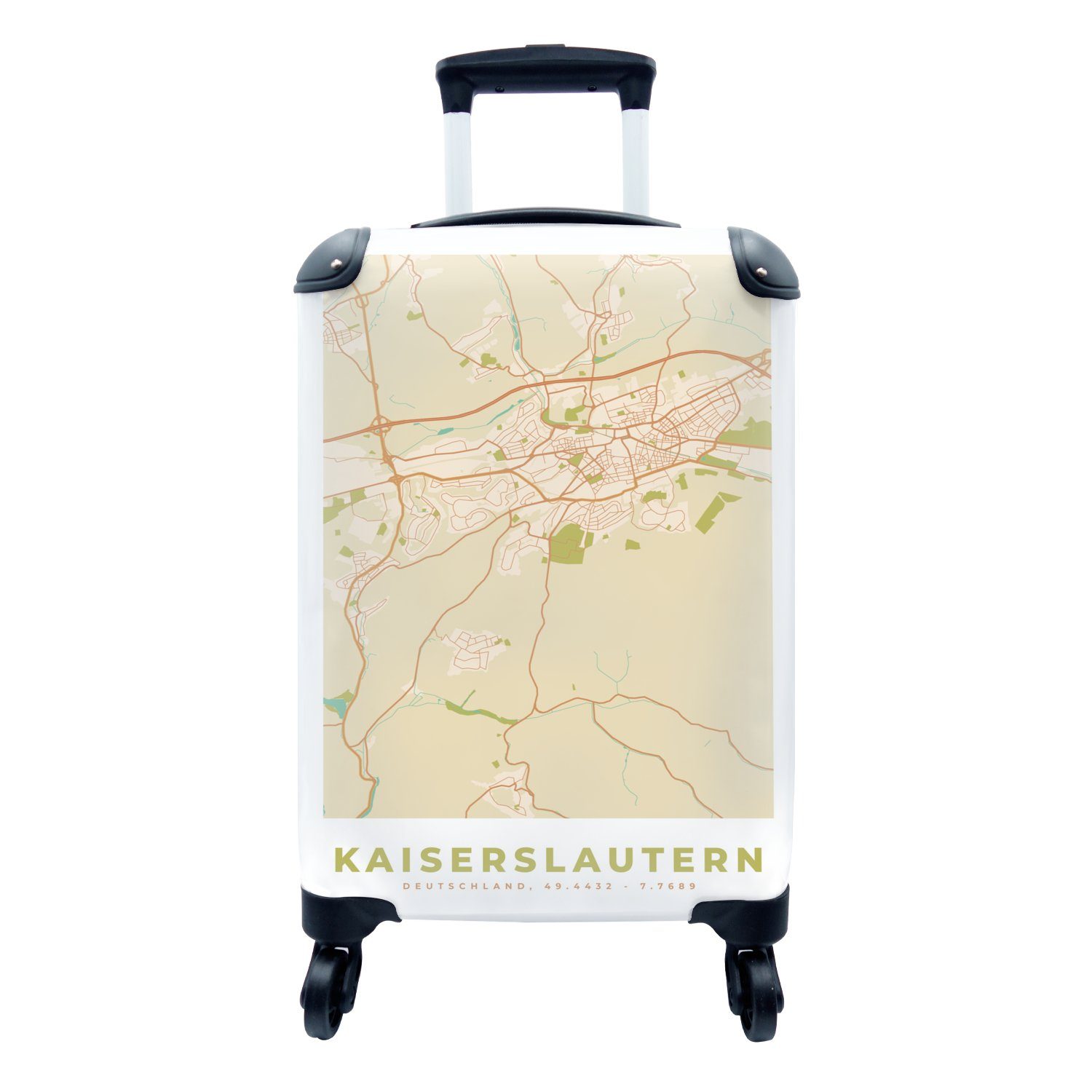 MuchoWow Handgepäckkoffer Kaiserslautern - Karte - Vintage - Stadtplan, 4 Rollen, Reisetasche mit rollen, Handgepäck für Ferien, Trolley, Reisekoffer