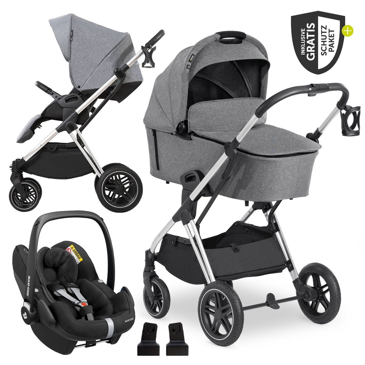 Kombi-Kinderwagen Vision X Trio Set Silver - Melange Grey