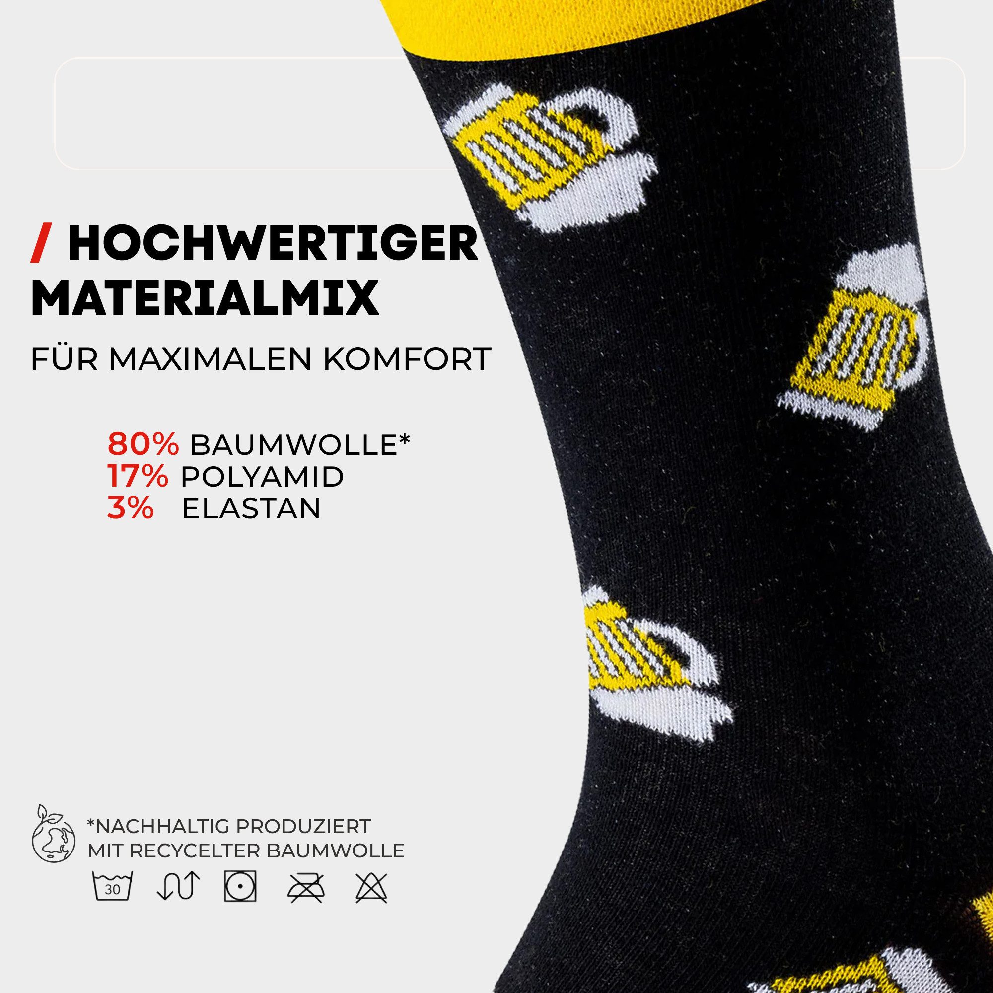Chili Lifestyle Freizeitsocken BEER Lustige Socken mit Spruch Banderole als Geschenksocken (Paar, 1-Paar, Mit Spruchbanderole) Weichbund ohne Gummidruck