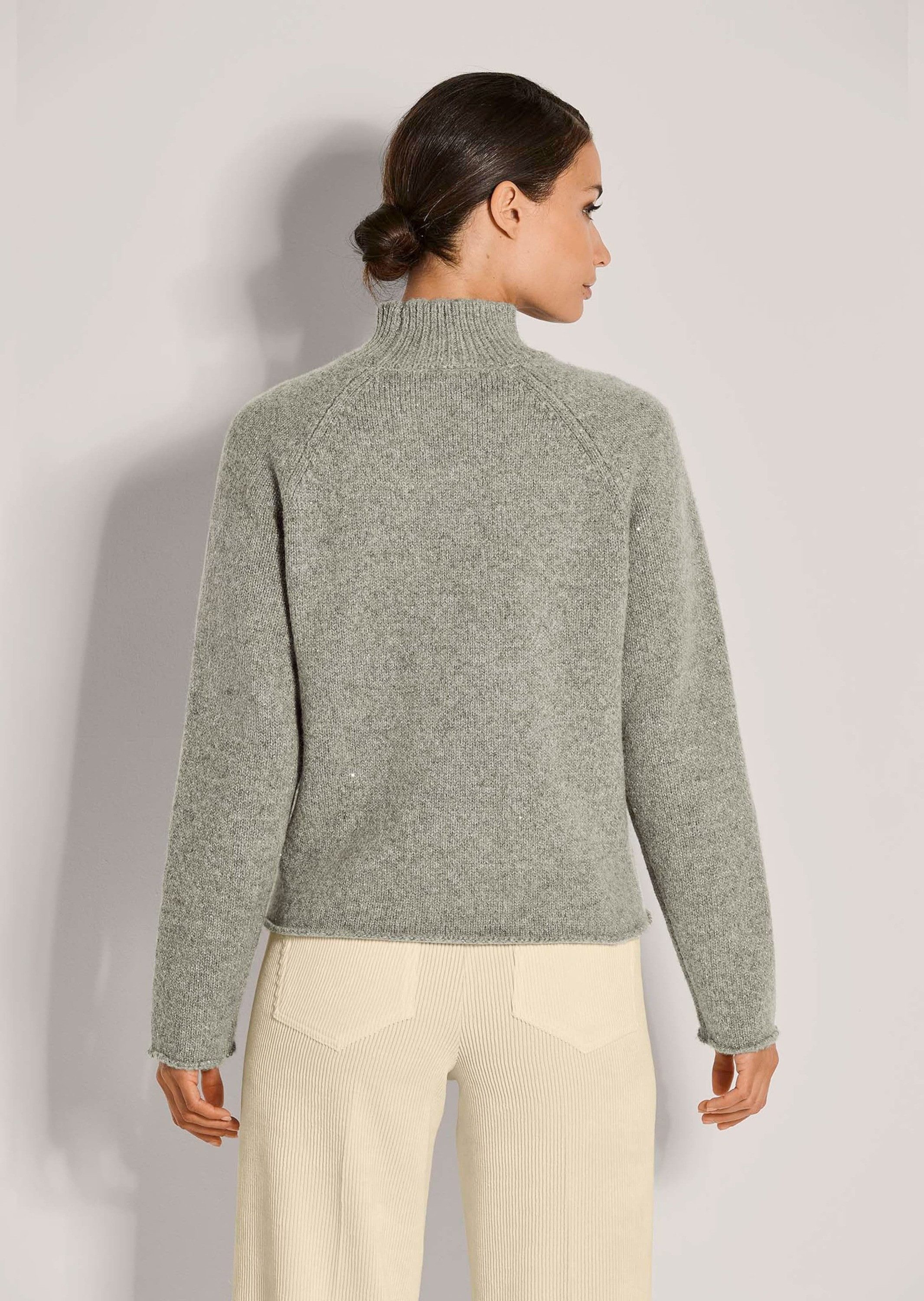 MADELEINE Strickpullover Moderner Glattstrickpullover mit Stehkragen Edler Herbstsweater mit Glanzgarn und langen Ärmeln