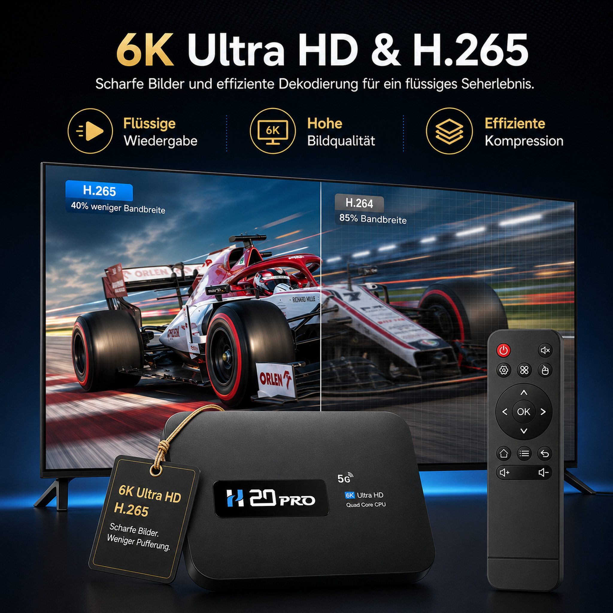 HS.SUPPLY Streaming-Box 6K UHD Smart TV Box Android 10, H616 Quad-Core, Dual-WLAN, HDMI & LAN, (1 TV-Box inklusive Zubehör), Quad-Core-Prozessor, 6K-UHD-Unterstützung, HDR-Unterstützung