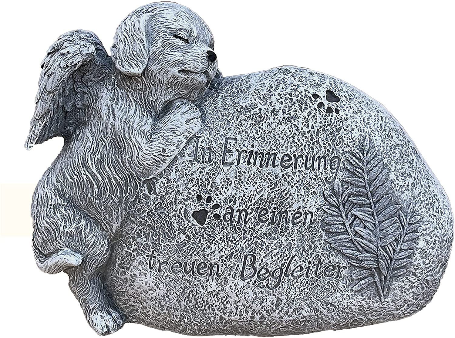 Stone and Style Gartenfigur Grabschmuck Grabstein Hund mit Inschrift