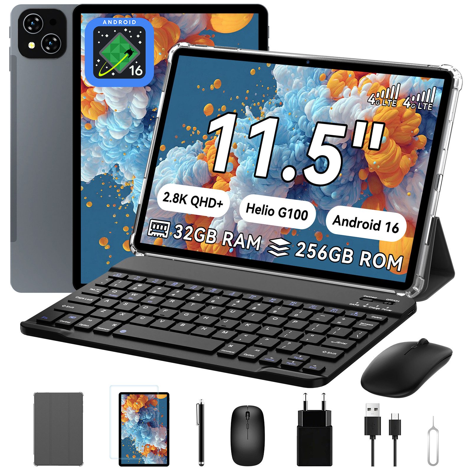 TABWEE KINGRID 11,5" T12 2.8K QHD 4G LTE mit Tastatur/Maus, 256GB, Android 16 Tablet (11,5", Gemini 3,1 Pro, 8000mAh, Octa- Core, 2800x1840, 32(8+24)GB)