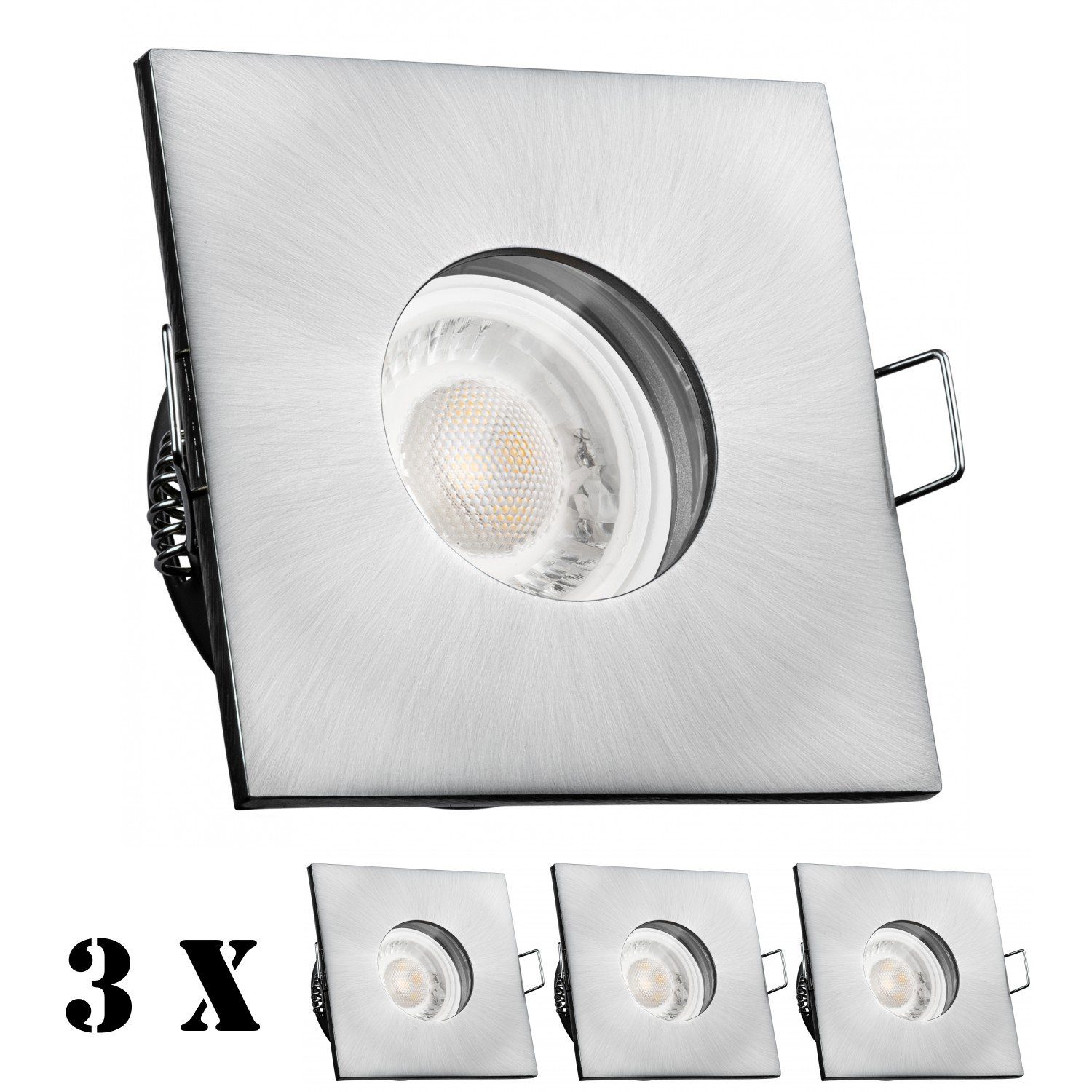 LEDANDO LED Einbaustrahler 3er IP65 LED Einbaustrahler Set extra flach in edelstahl / silber gebü | Strahler