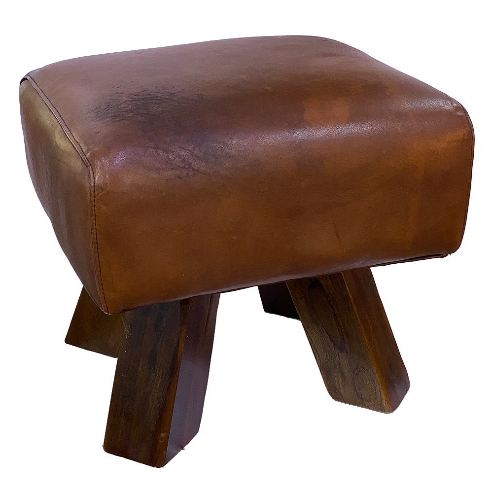 LebensWohnArt Sitzhocker Leder Hocker MAXI-S Cognac ca. L40cm Teak günstig online kaufen