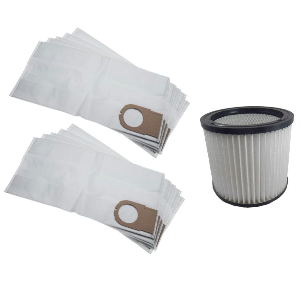 Trade-Shop Staubsaugerbeutel (10 Stück) inkl. Rundfilter passend für Metabo AS 8000, 8520, ASA 9001, 11 St., Material: Vliesstoff / Maße: ca. 50 x 24cm / waschbarer Filter