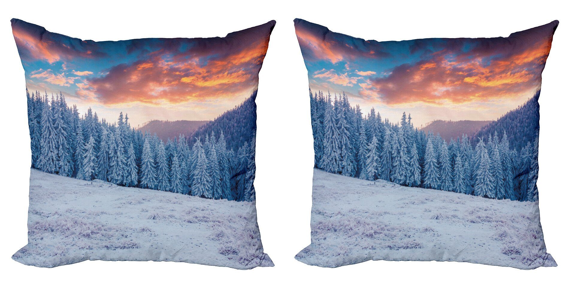 Kissenbezüge Modern Accent Doppelseitiger Winter verschneiten Digitaldruck, Natur Abakuhaus Wald Himmel Stück), (2