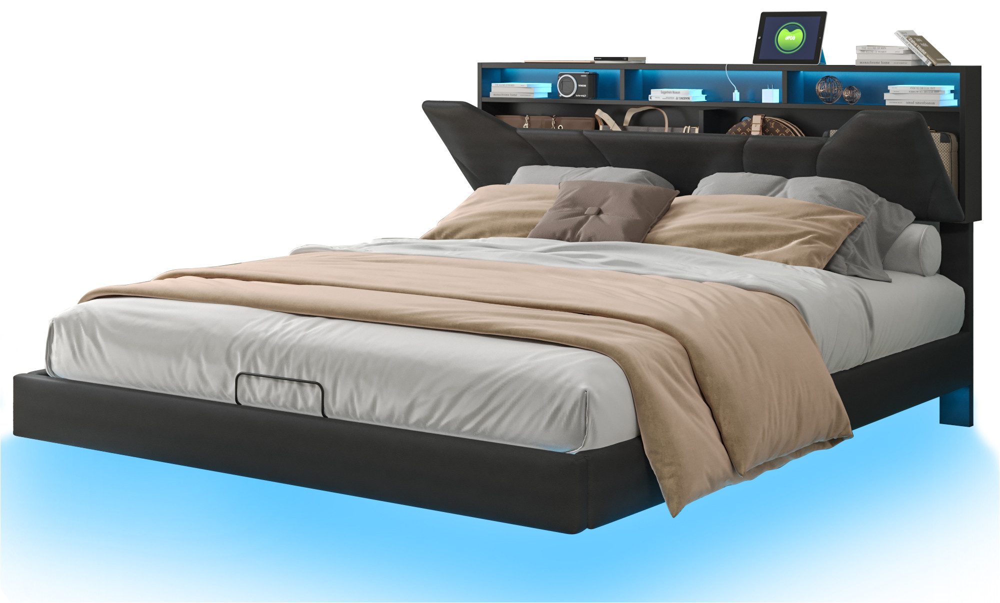 FUROKOY Polsterbett Schwarzes hydraulisches Bett Lagerbett günstig online kaufen