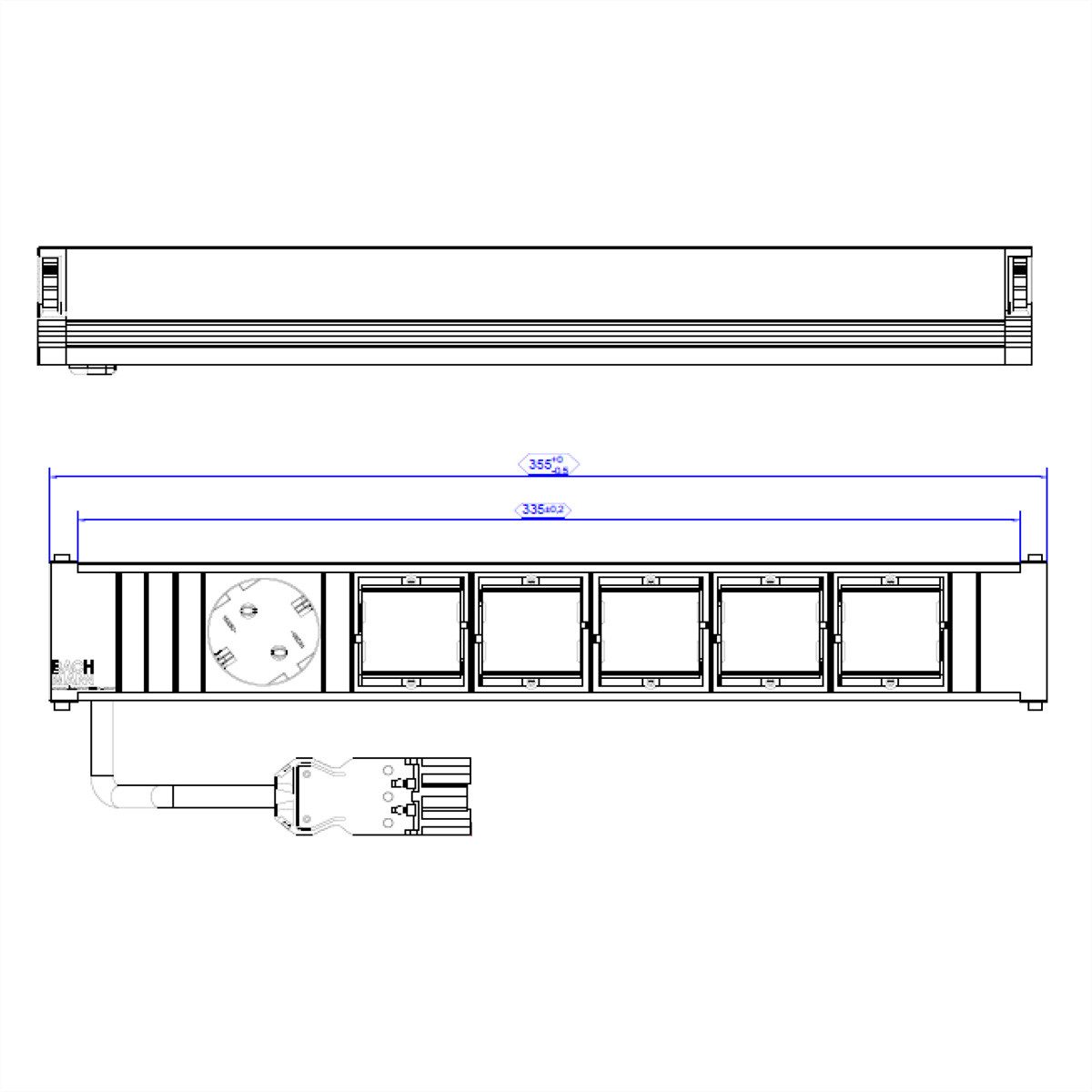 Bachmann CONI Large 1x Schutzkontakt 5x ABD Einbau-Tischsteckdosenleiste (Kabellänge 0.2 m), 912.004