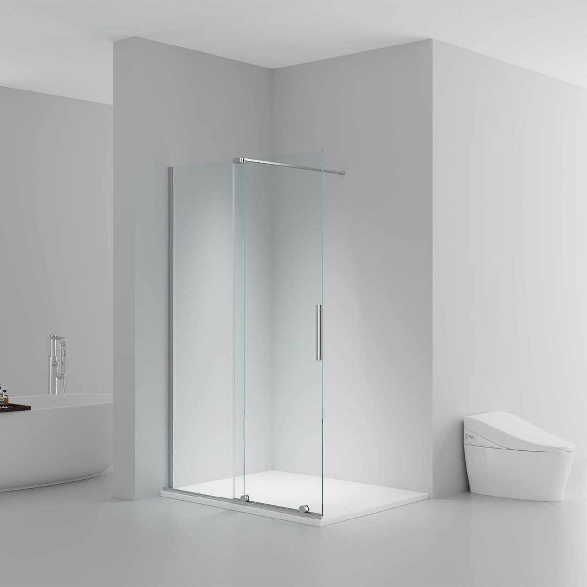 Belvit Walk-in-Dusche mit Schiebetür 120x200 cm aus 8 mm Sicherheitsglas, Schwarz oder Chrom, Sicherheitsglas, (Spar-Set), Anti Kalk Beschichtung, beidseitig montierbar, mit Softclose-Funktion