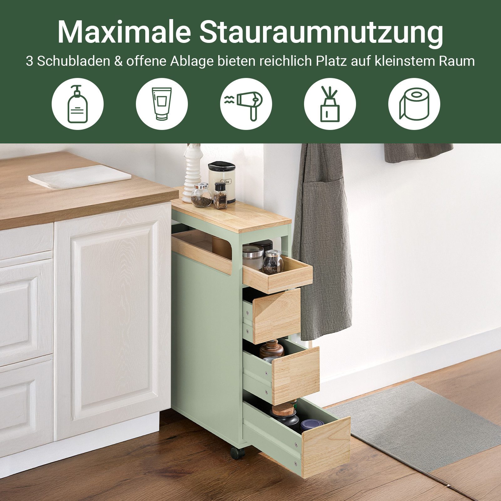 SoBuy Beistellwagen BZR54, Badezimmerschrank mit Rollen, günstig online kaufen