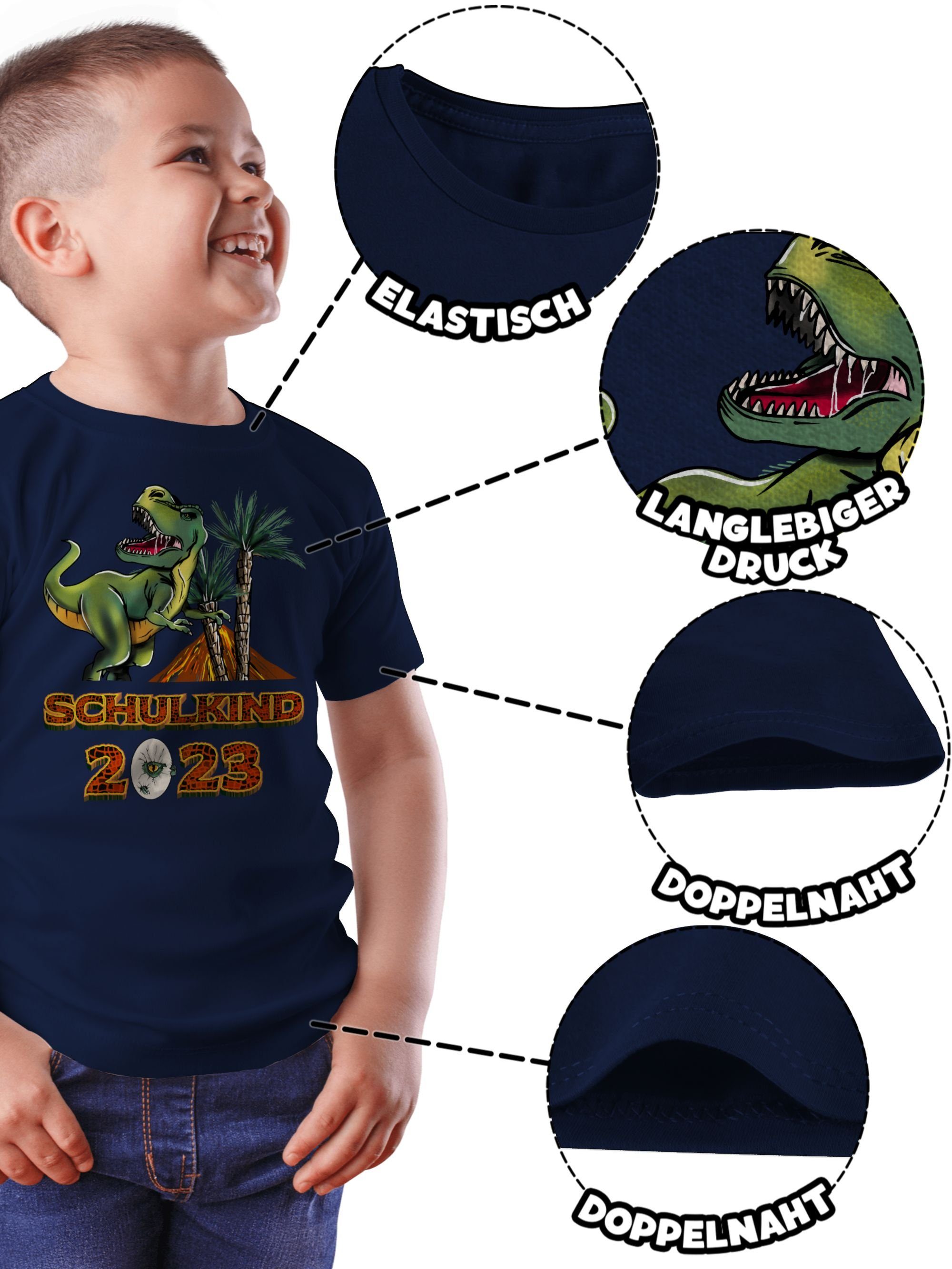 2023 Schulanfang Blau T-Shirt 1 T-Rex Geschenke Shirtracer Navy Dino Schulkind Dinosaurier Junge Einschulung