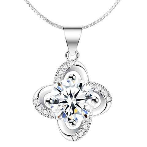 LÖB Kette mit Anhänger Halskette Silber Infinity Blume Zirkonia Solitär Stein Blüte Anhänger (Geschenke für Frauen Freundin Mutter Mama zum Geburtstag Muttertag Muttertagsgeschenk, Inkl. Schmuckbox), Kette Steinanhänger Strass Glitzer Steinchen Braut Brautschmuck