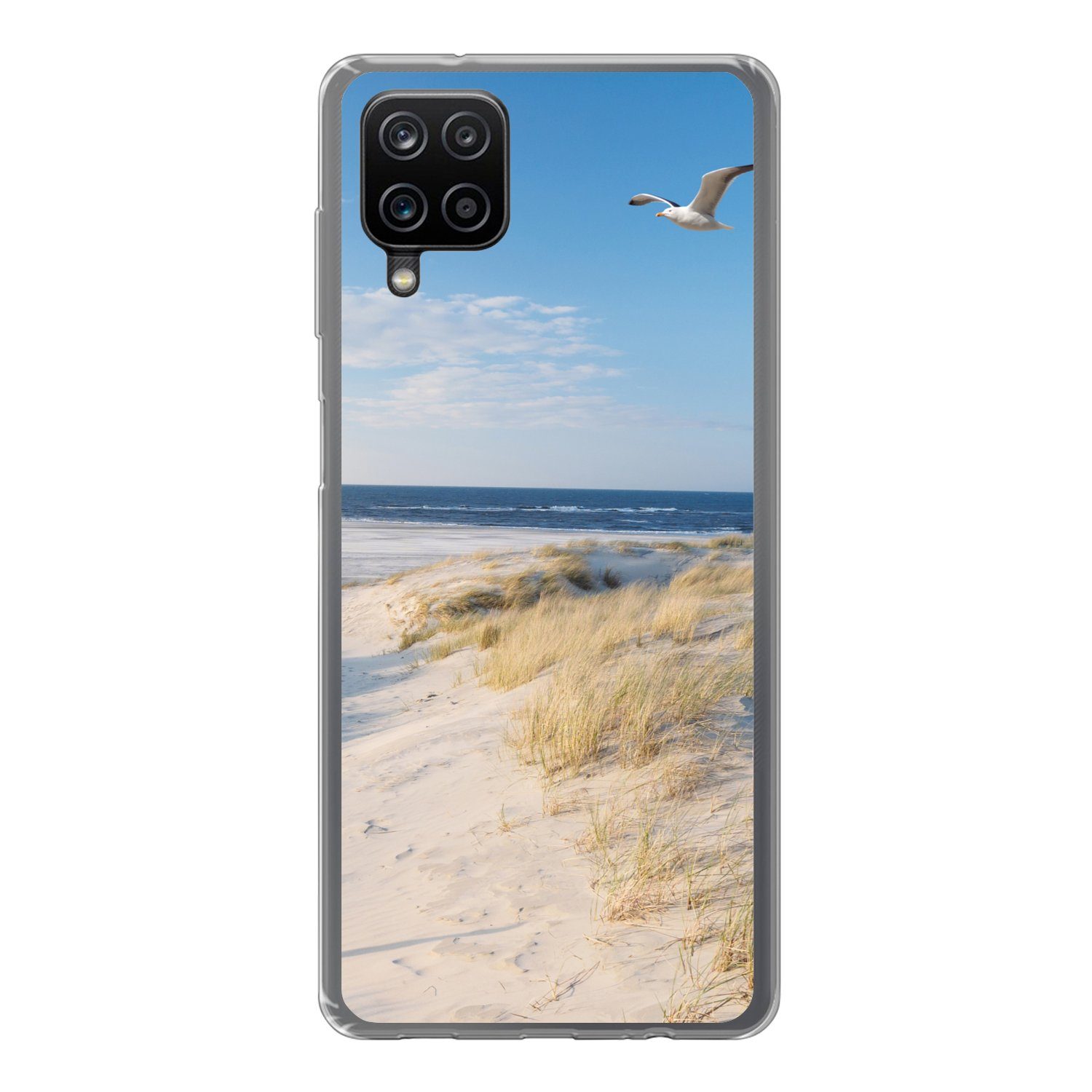 MuchoWow Handyhülle für Samsung Galaxy A12 Düne - Möwe - Strand - Meer - Sonne, Smartphone-Bumper, Print, Handy Schutzhülle Dünn