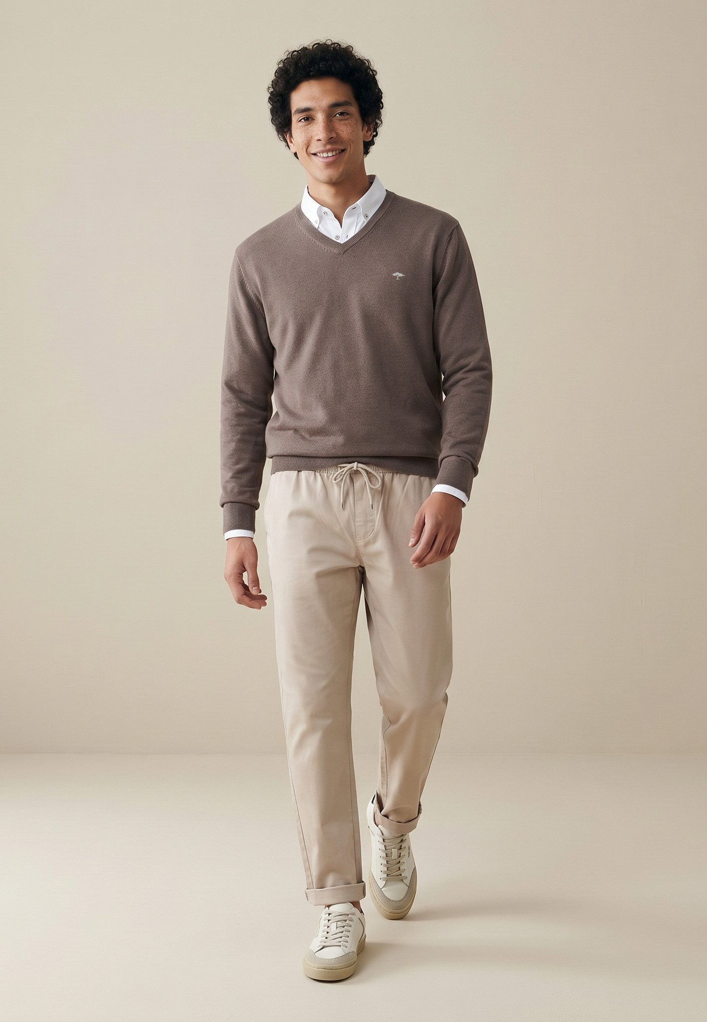 FYNCH-HATTON Strickpullover aus Baumwolle, mit V-Ausschnitt, bequeme Passform